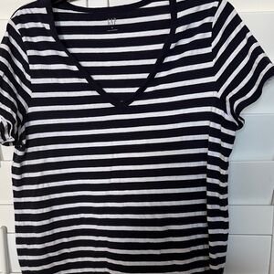 GAP Navy and White Striped V-Neck Tee